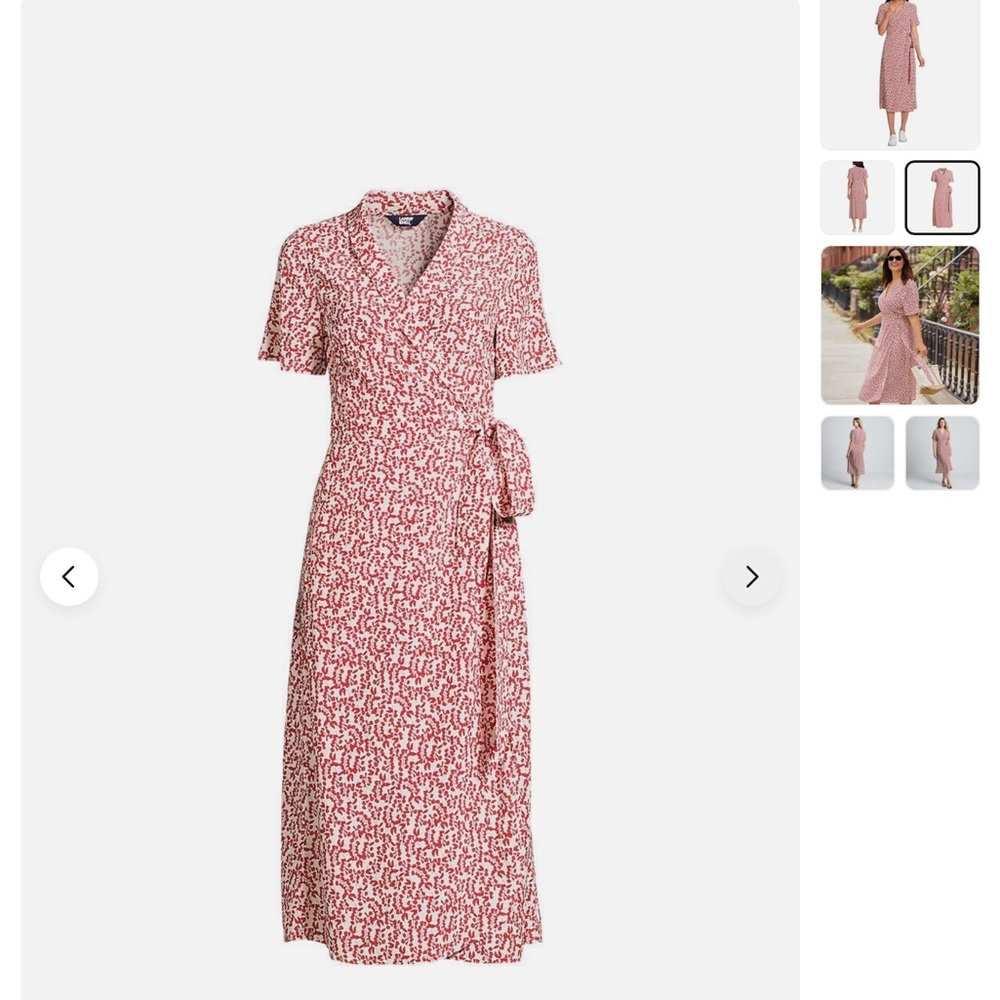 Lands' End Red Orange and White Crepe Wrap Midi Dress 1X NWOT